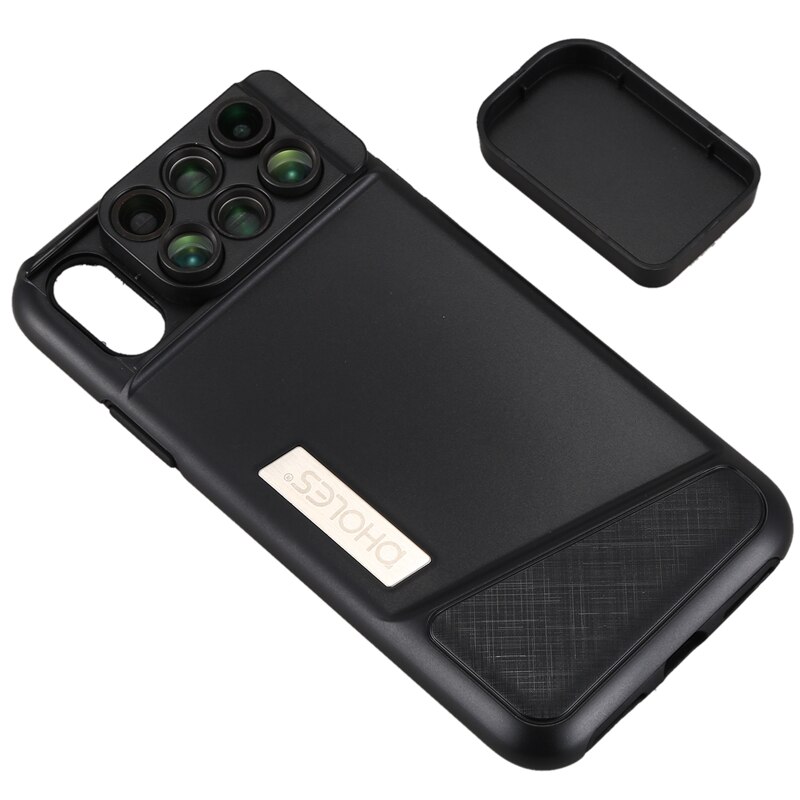 Pholes 6-In-1 Phone Lens Case For Iphone X Dual 2X Telephoto+10X Macro+20X Macro+120 Degree Wide Angle+180 Degree Fisheye Lens