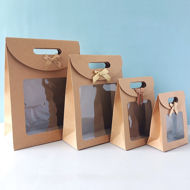 5/10Pcs Kraft Papieren Zakken Met Transparant Venster Voor Bruiloft Verjaardag Home Party Pakket Snoep Bakken Takeaway zak Geschenkdoos: A(5pcs) / 19x9.0x27cm