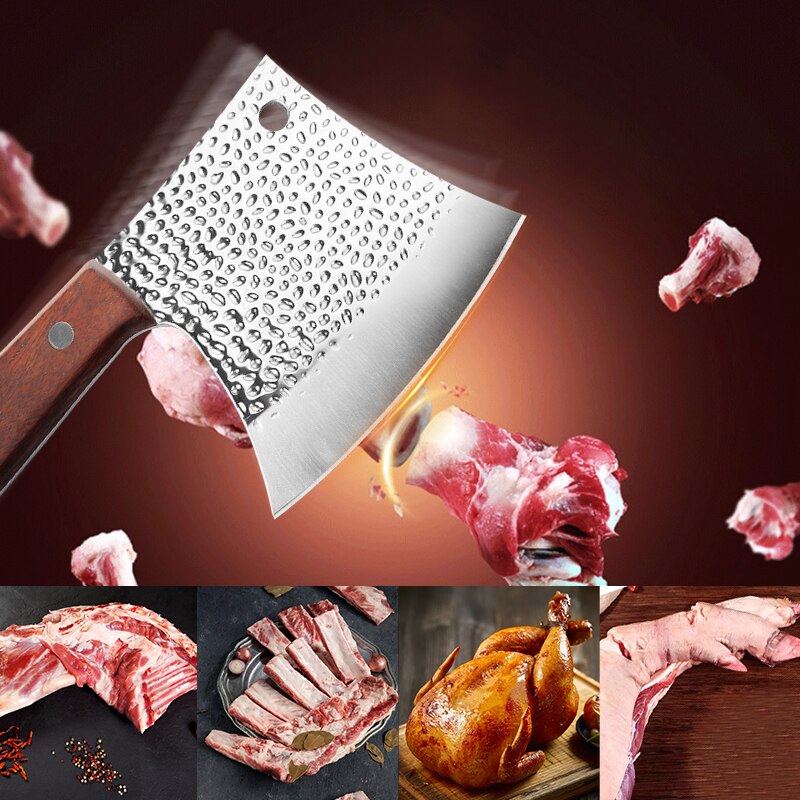 Couteau à os à hacher 6 pouces, Chef de cuisine robuste, couperet à viande, forgé à la main en acier inoxydable 40Cr13