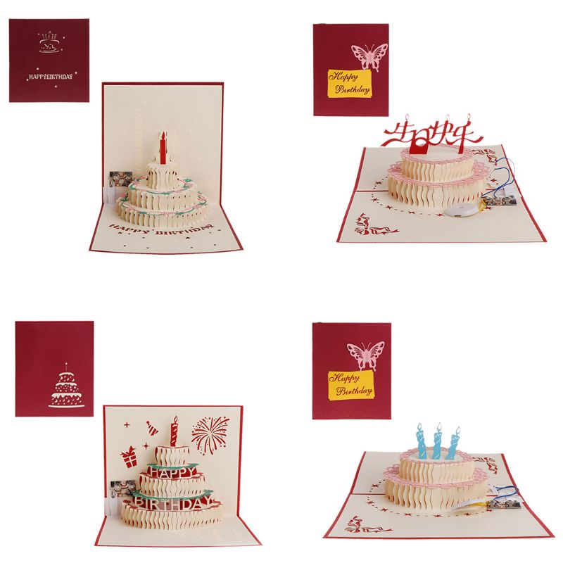 3d op lykønskningskort tillykke med fødselsdagskagen musik ledet postkort med konvolut  qx2e