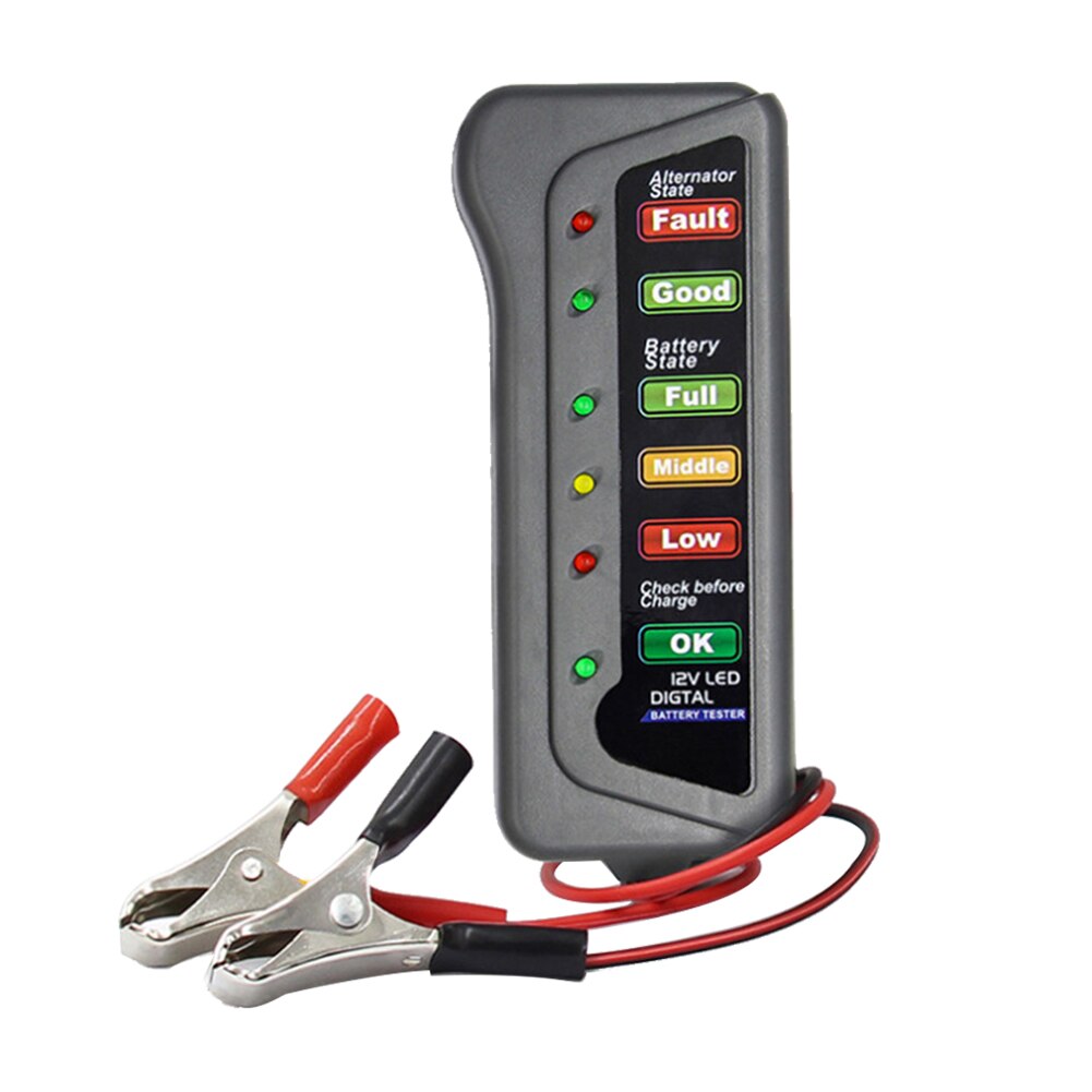 12V Auto Digital Battery Tester Alternator 6 LED Light Car Diagnostic Tool: Default Title