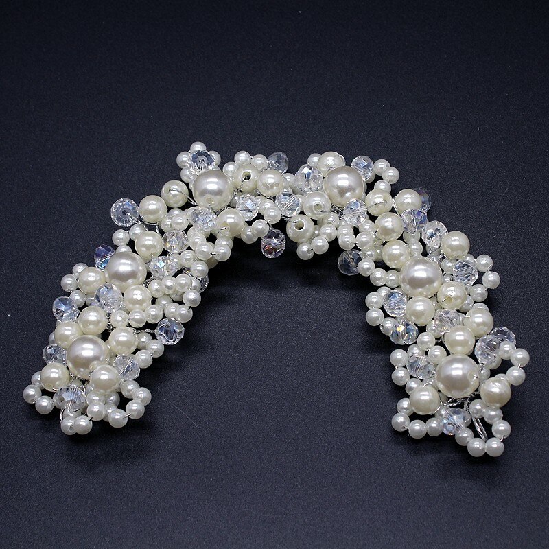Cabeça de cristal artesanal peça acessórios do cabelo da dama de honra pérola branca noiva headdress nupcial jóias de cabelo frisado casamento faixa de cabelo