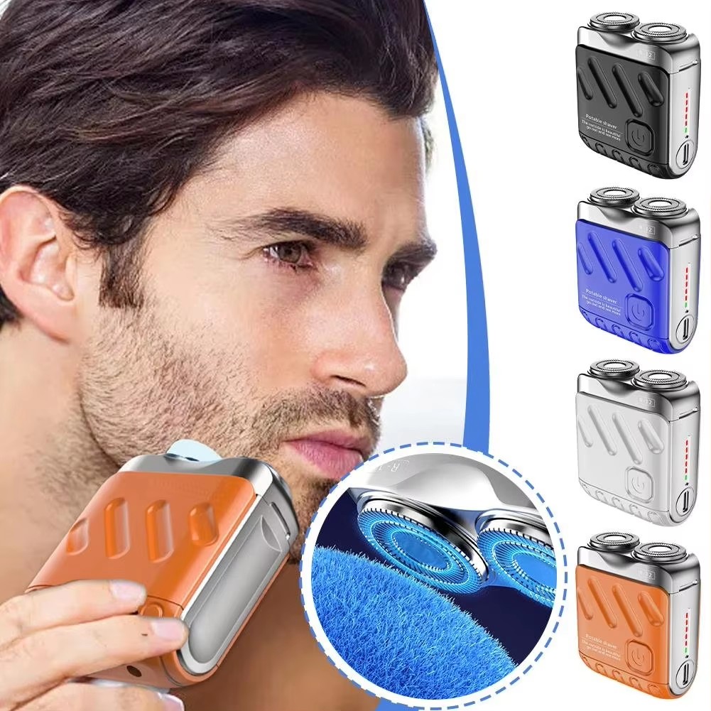 Portable Rotary Dual Ring Electric Shaver Men Travel Mini Shaver Double Floating Magnetic Blade Head Rechargeable Pocket Razors