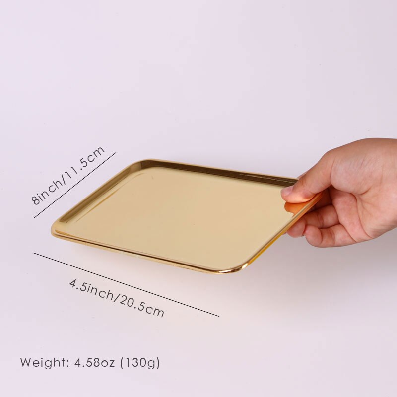 2-Piece Specialty Plates Small Rectangle Serving Tray for Kitchen Bathroom SUS304 Stainless Steel, 8 x 4.5 inch (Gold)
