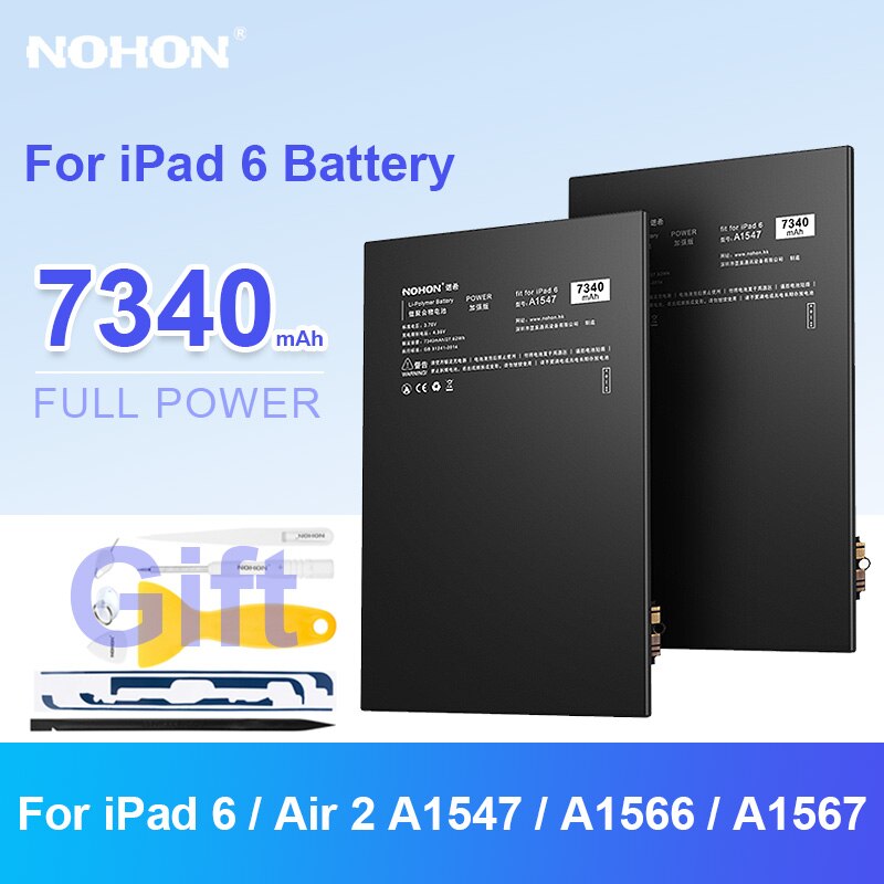 Nohon tablet bateria para ipad 6 bateria ipad ar 2 bateria substituição polímero de lítio batarya 7340mah para apple ipad air2 ipad6