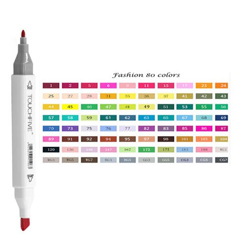 Touchfive-rotuladores de punta de fieltro, rotuladores permanentes de doble punta a base de Alcohol, 80 colores para la escuela: Fashion design W
