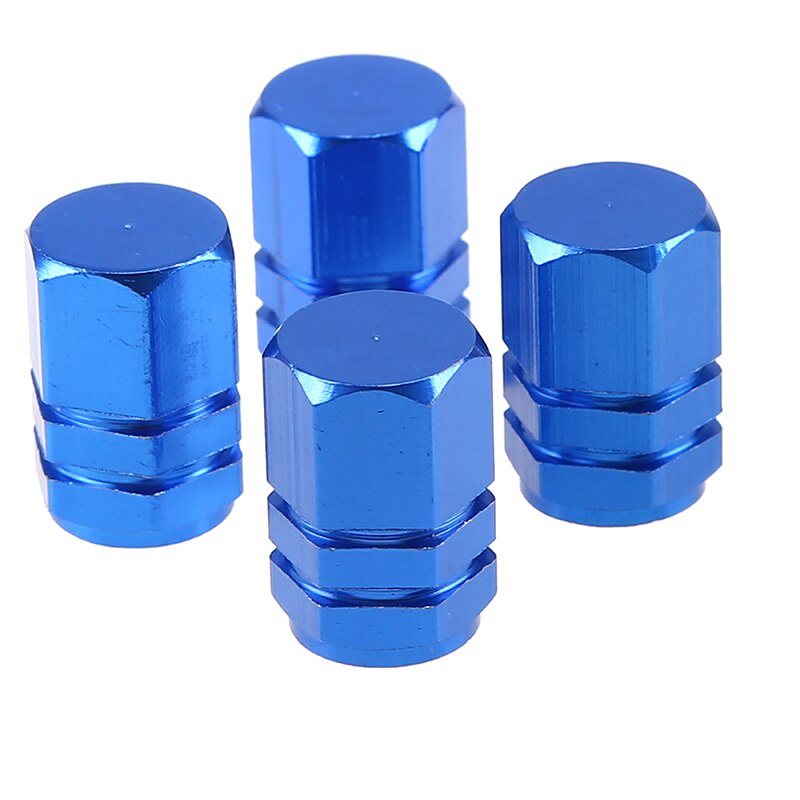 4 sztuka/zestaw wentyl opony samochodowej nakrętki na wentyle opon powietrza pokrywa zaworu aluminium uniwersalny hermetyczne 7-kolory „ w kształcie sześciokąta”: niebieski