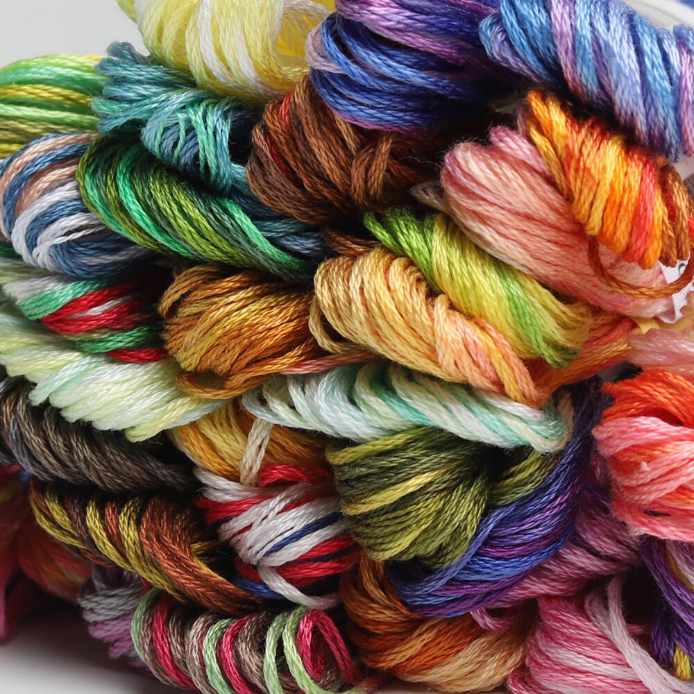 Brillo colores jaspeados 6 hilos 8m doble mercerizado 100% de algodón egipcio hilo hebra bordada Cruz hecho a mano