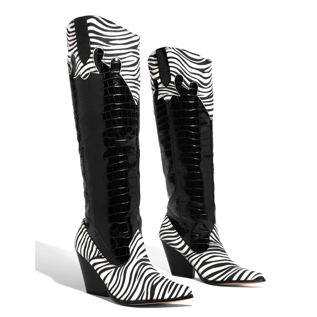 Big Size 35-43 Knie Hoge Laarzen Vrouwen Puntschoen Zebra Patroon Leopard Herfst Winter Lange Laarzen vrouw
