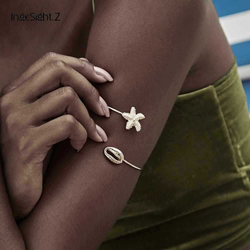 IngeSight. Z Böhmischen Legierung Hülse Jakobsmuschel Seestern Öffnen Manschette Arm Armreif Charme Simulierte Perle Armbänder Armreifen für Frauen Schmuck