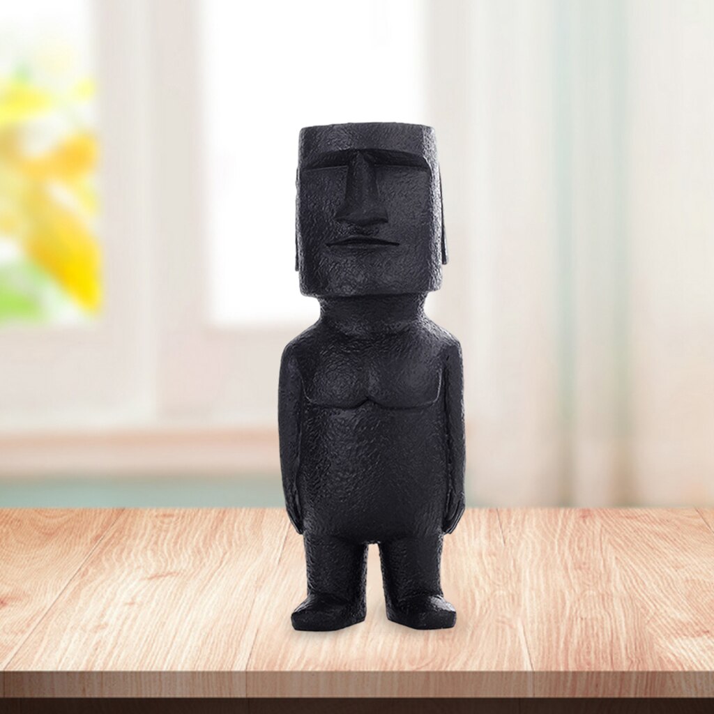 1PC Easter Island Statue Decor Retro Style Massive Megalith Ahu Akivi Monolith Moai Head Sculpture for Bedroom Ornaments: Black C