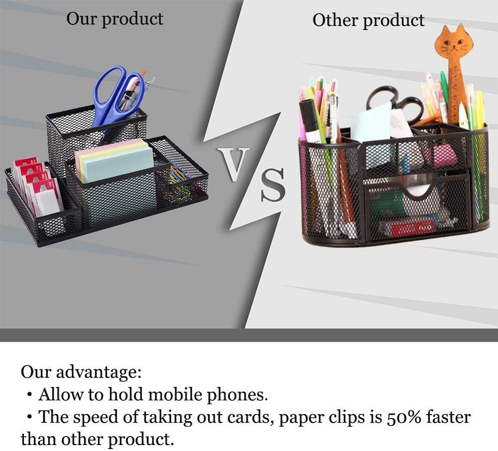 4-In-1 Desk Organizer Pencil Pen Holder Metal Hollow Mesh Wire Organizador De Escritorio Lapices Office Desk Accessories No Rust