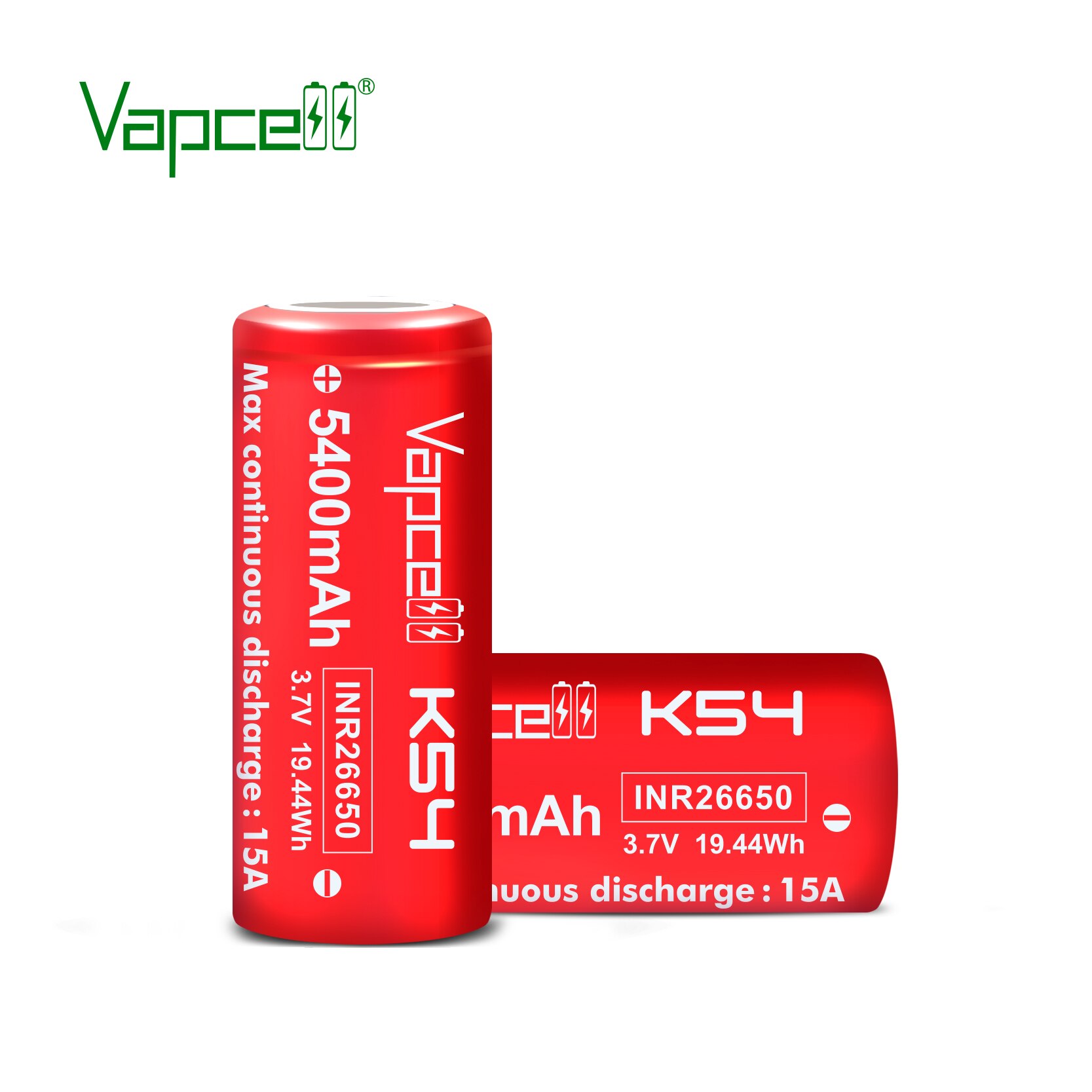 VapCell original INR 26650 5400mah 15A K54 li ion battery 3.7V high power rechargeable batteries cell for flashlight power tool