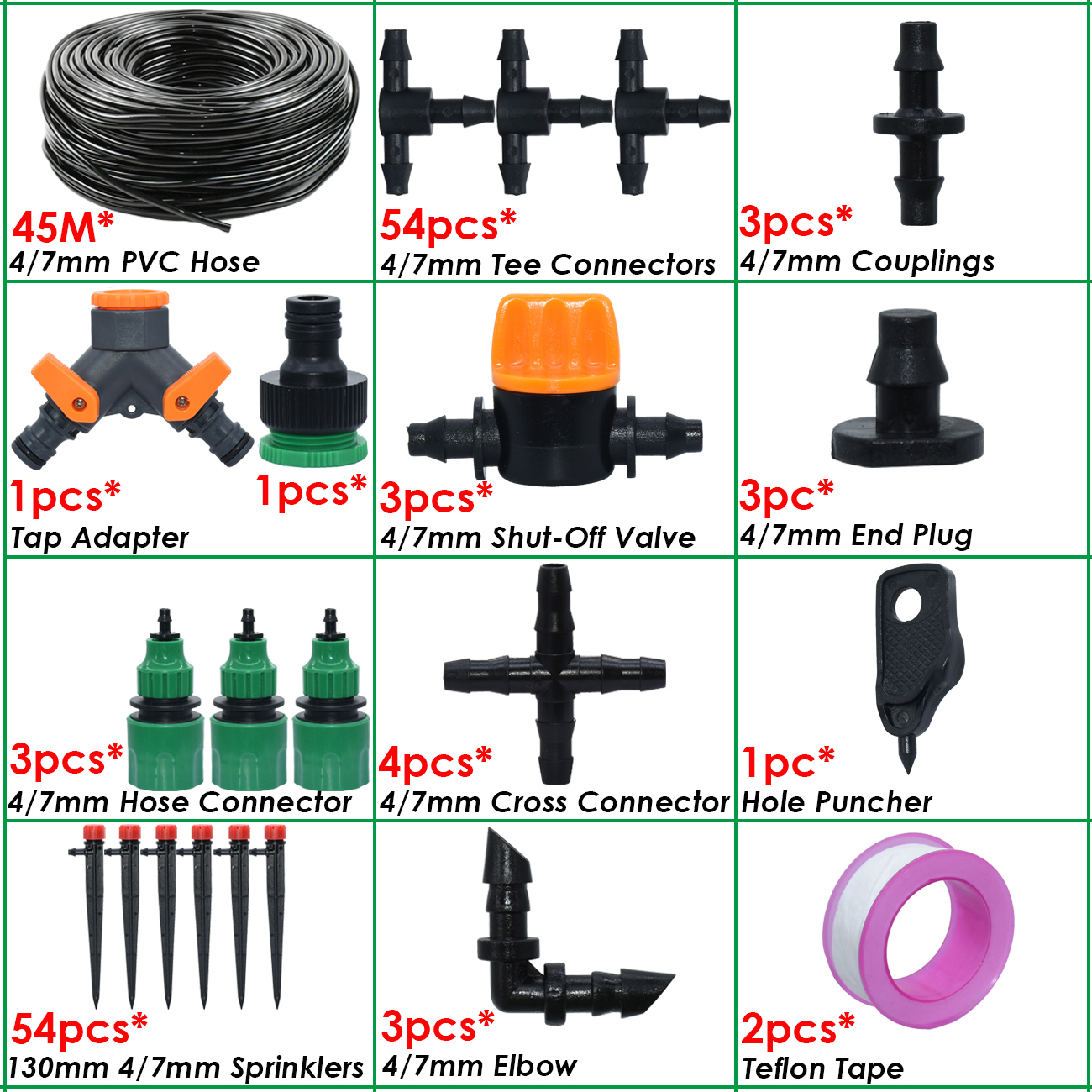 KESLA Garden Drip Irrigation System Adjustable Sprinkler Drippers 1/4'' Hose Ball Valve Timer Watering Flowers Lawn Greenhouse: light yellow