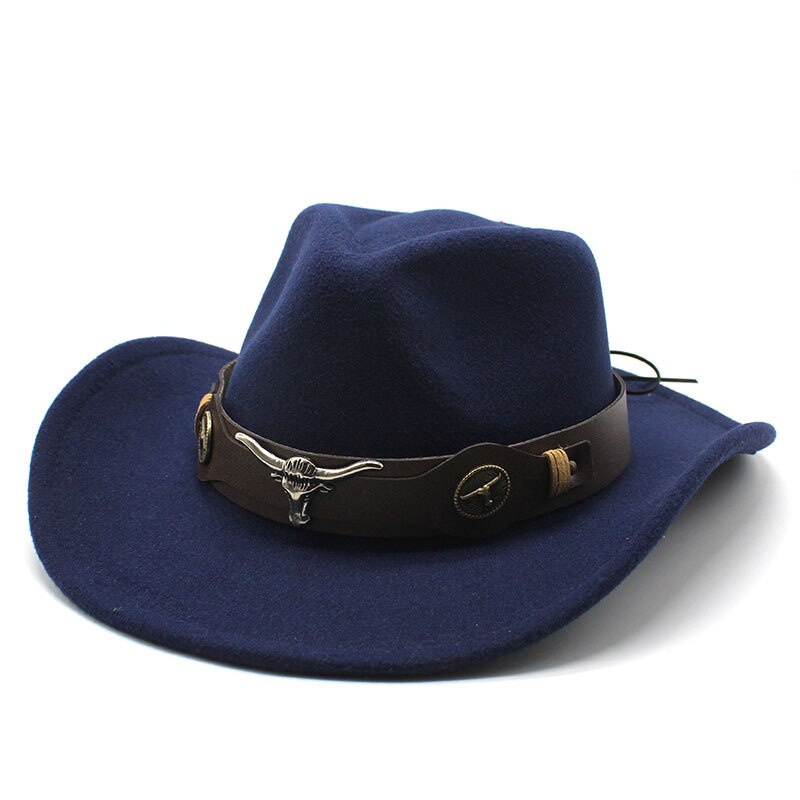 Cabeza de Vaca sombrero de Cowboy del oeste de sombrero de lana hombres borde Grande Tapa: Navy