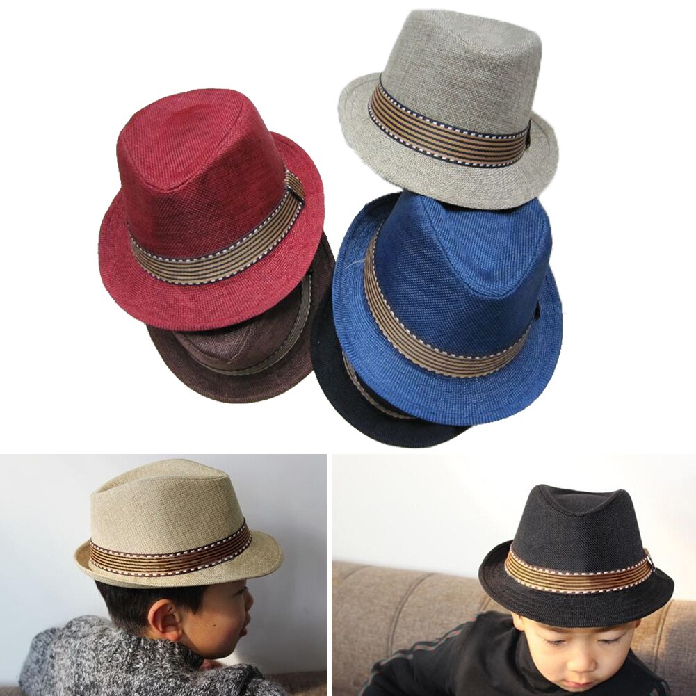 Kids Fedora Hat, Classic Cool Jazz Cap Sunhat for Children Boys Casual Party Photography Tool