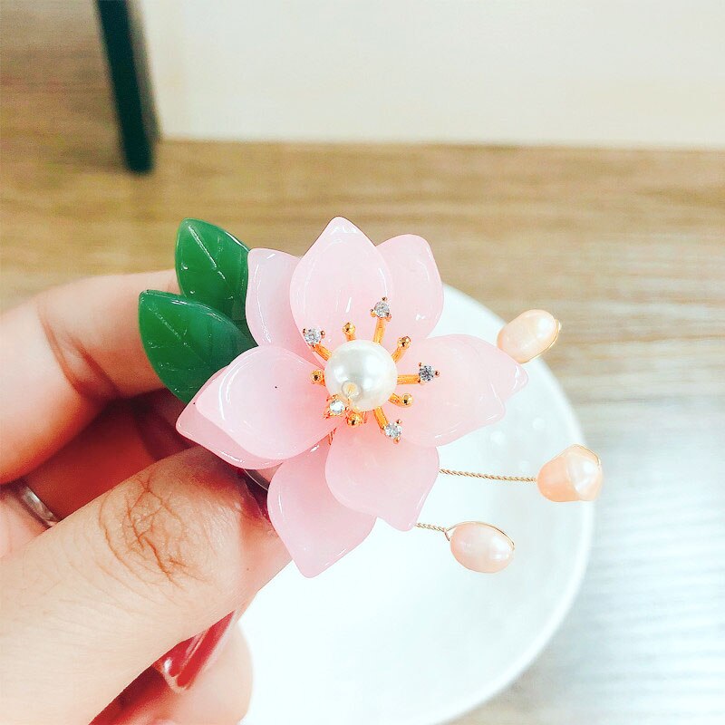 Morkopela fait à la main en verre fleur broche broches de en eau douce Pealrs broches pour les femmes Banquet vêtements bijoux