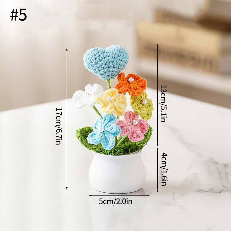 Plantas en macetas pequeñas de ganchillo hechas a mano, bonita flor de simulación, decoración Interior de escritorio para oficina y coche, de flores artificiales: Morado