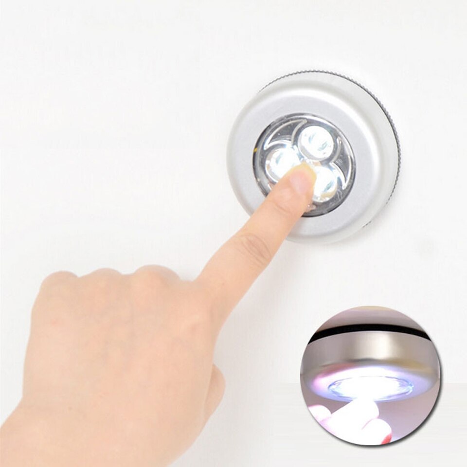 Touch led under skap lys 3 led led puck lys skap skap vitrine skuff garderobe lampe batteridrevet nattlys