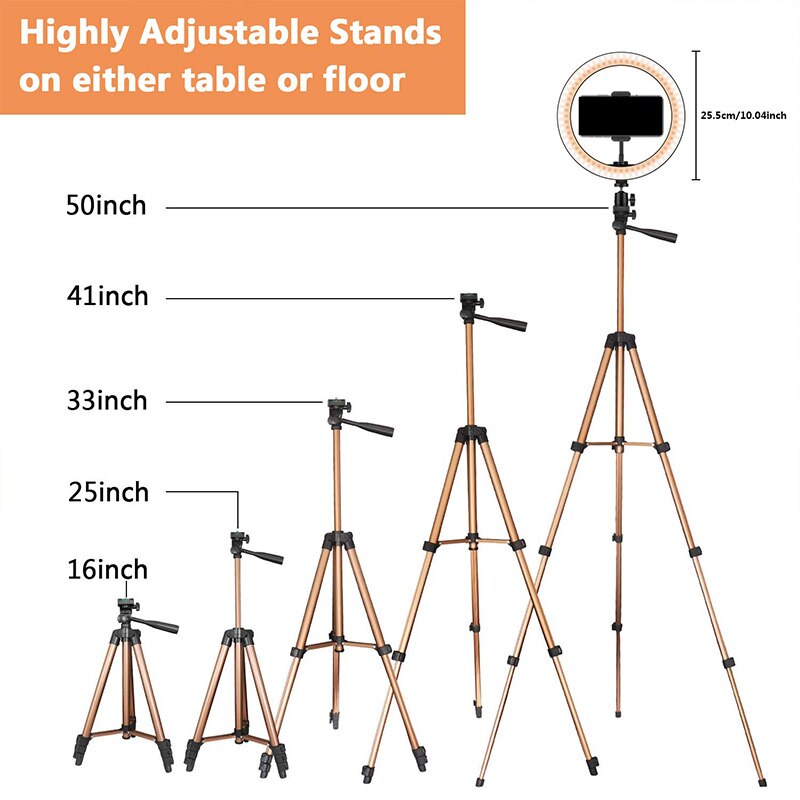 10 Inch Ring Licht Met Stand - Rovtop Led Camera Selfie Licht Ring Voor Telefoon Statief En Telefoon Houder Voor video Fotografie