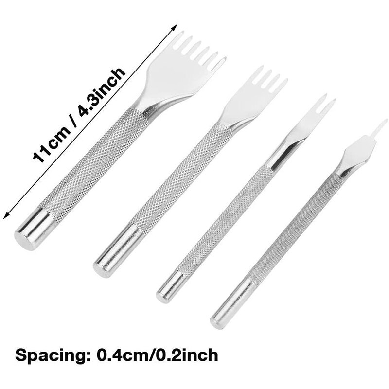 Lmdz Leer Ponsen Gereedschap, tool Staal 4Mm 1/2/4/6 Prong Diy Diamant Vetersluiting Stiksels Beitel Set Lederen Craft Ponsen