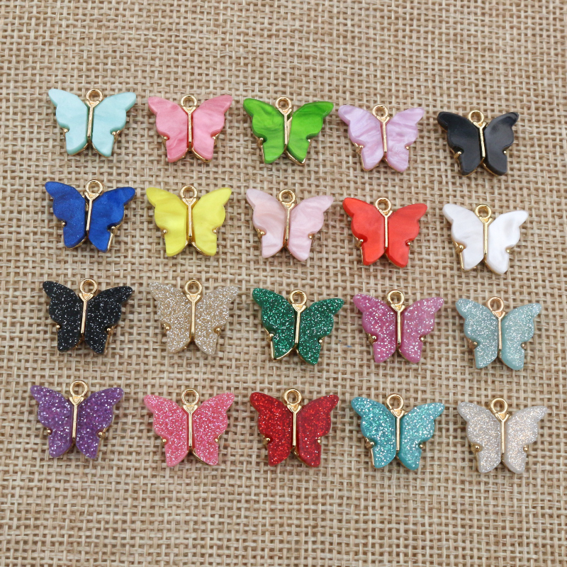 10 Uds. De 14x16mm acrílico mariposa encantos colgante de aleación de Metal para collar pulsera DIY accesorios de fabricación de joyas