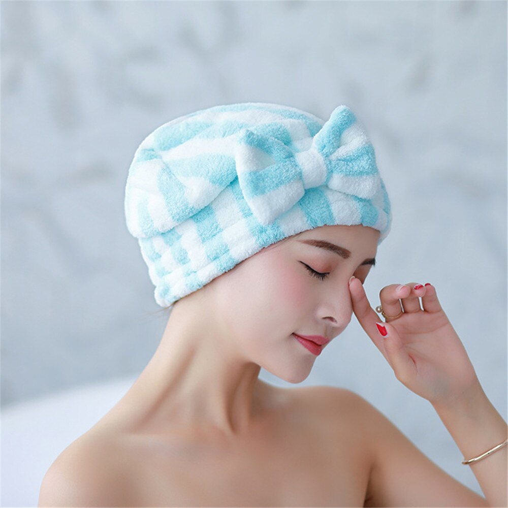 Gorro de microfibra de secado rápido, para el pelo turbante, toalla envolvente con lazo para Spa, gorro de ducha grueso, accesorios para el baño: Blue
