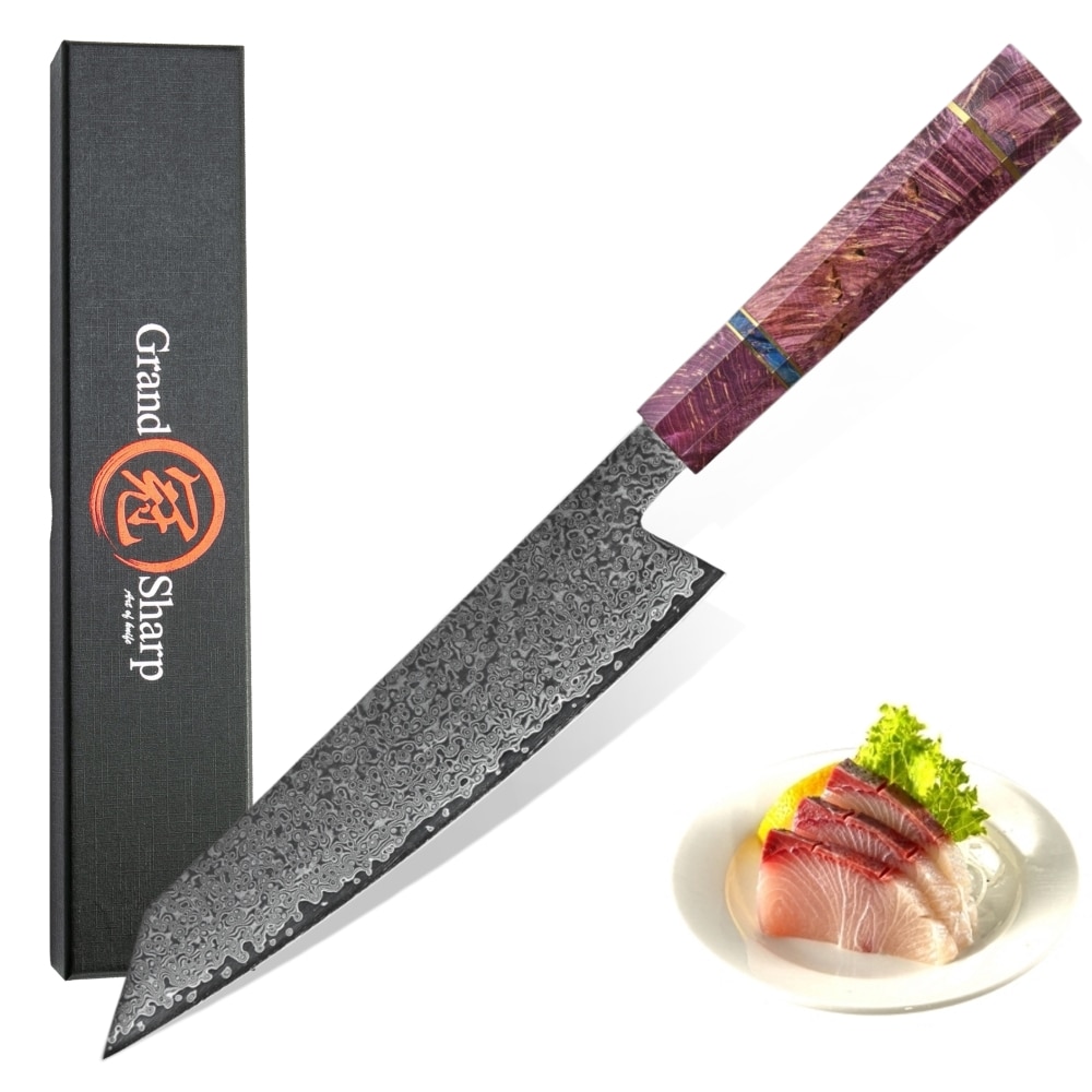 Chef Knife vg10 Damascus Steel Japanese Kitchen Knives Purple Handle Kiritsuke Knife Style cooking Gadgets Home Tools Slice
