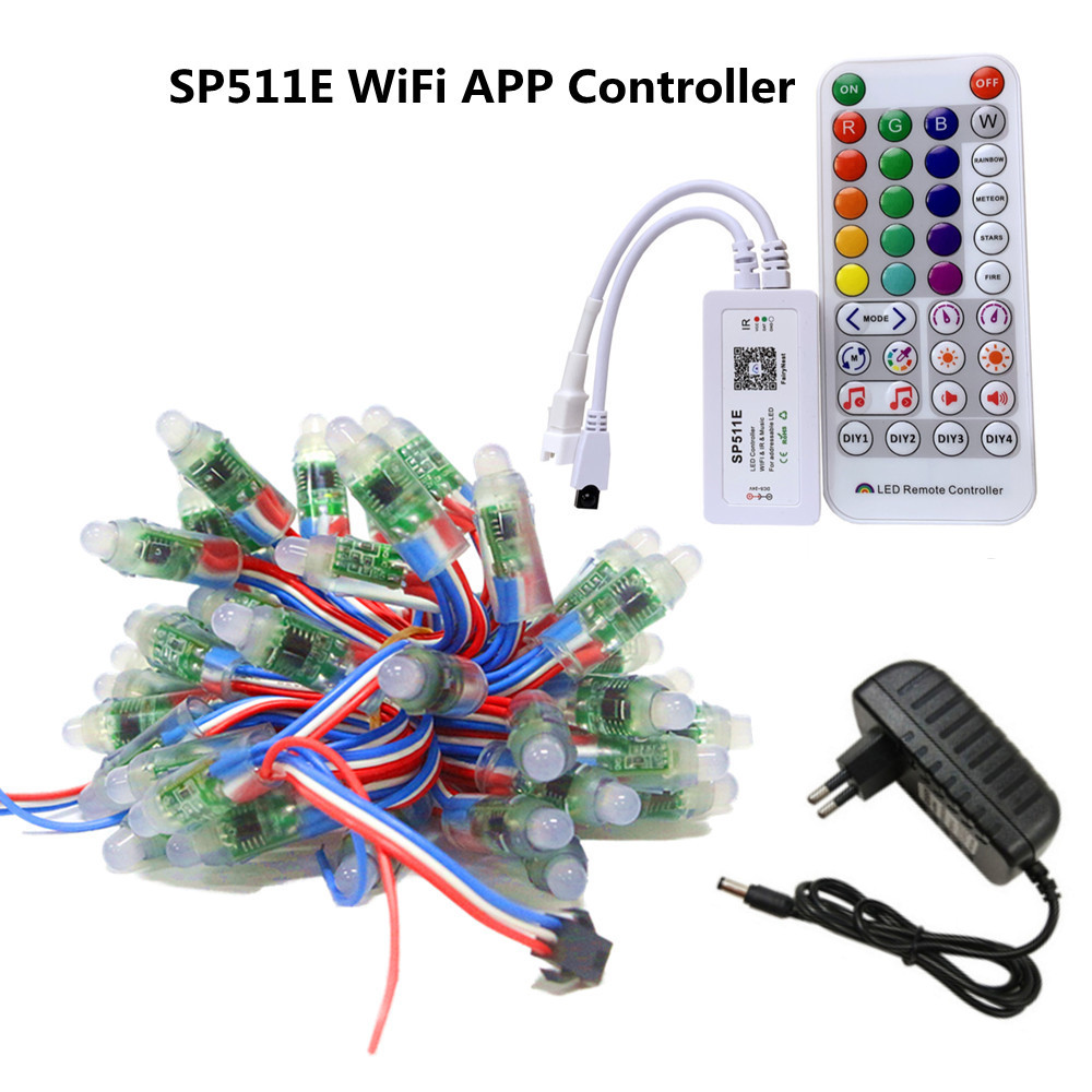 Dc 12v ws2811 fullfarge  ip68 vanntett rgb piksel ledet modul + bluetooth / wifi / musikk fjernkontroll appkontroller  + 12v 1a adapter: Sp501e wifi