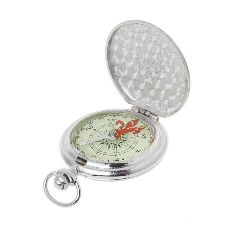 Relógio de bolso com flip bússola, portátil, caminhadas, navegação, bússola, luminoso no escuro, navegação, carro, bússola: silver