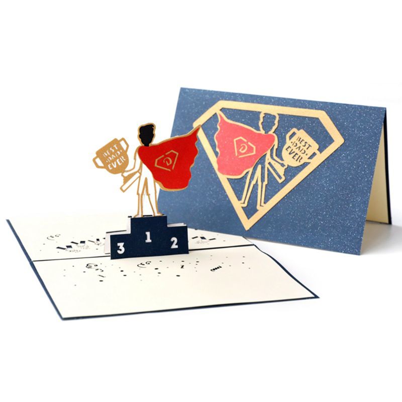 1 pièces papier 3d Super papa carte 3d merci carte papier dessin animé carte de voeux papier coupe fête des pères carte de remerciement: WHITE