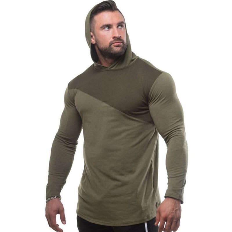 Mænds træningstræning langærmet hætteklædte sweater bomuld løbstræning hætteklædte sweatshirts gym slanke mænd blinde pullovere: M / Militærgrøn