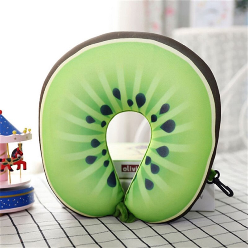 Frugt u-formet rejsepude nanopartikler nakkepude vandmelon citron kiwi appelsin bilpuder blød pude boligtekstil: Kiwi