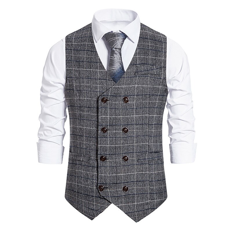 Gilet da uomo d&#39;affari Gentleman gilet Hipster Slim Fit gilet scozzese doppio petto gilet uomo festa matrimonio Prom Chaleco Hombre: light gray / L