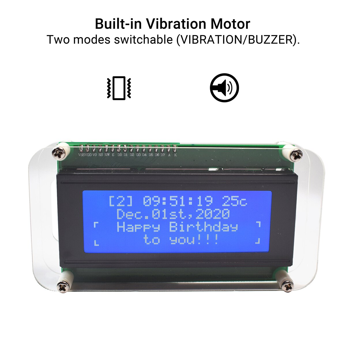 Klok Module Kit Lcd Muziek Klok Grote Lettertype 4-Digit Digitale Multifunctionele Klok Met Tijd/Datum/Week/Temperatuur/Wekker