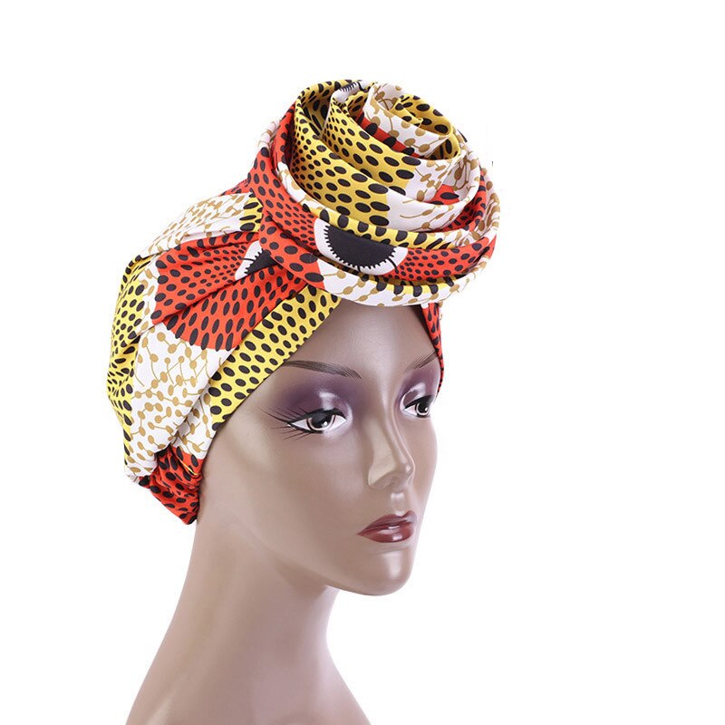 Bonnet Women African Floral Print Ankara Bonnet Hat Ladies Turban Big Flower Cap Head Scarf Beanies Wrap Indian: 01 Yellow