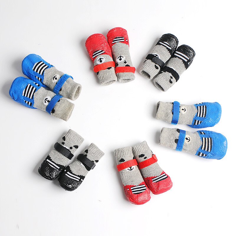4pcs Dog Socks Winter Warm Anti-Slip Waterproof Pet Socks Small Cat Knit Cover Foot Paw Protector Booties Shoes Accessories