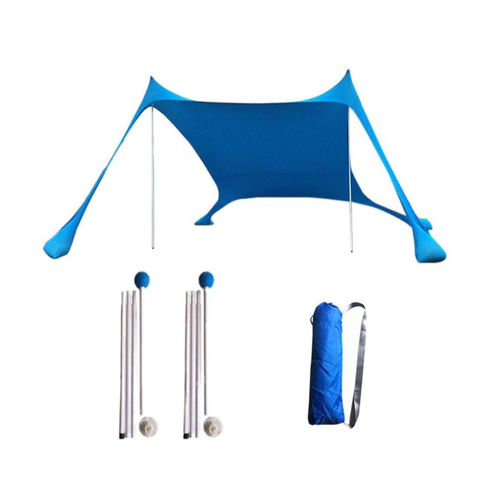 Familie Strand Parasol Tent Met Zandzak Ankers 4 Gratis Pinnen Uv-bescherming Canopy Voor Parken Buitenzonwering Zon Onderdak Dekzeil: Blue