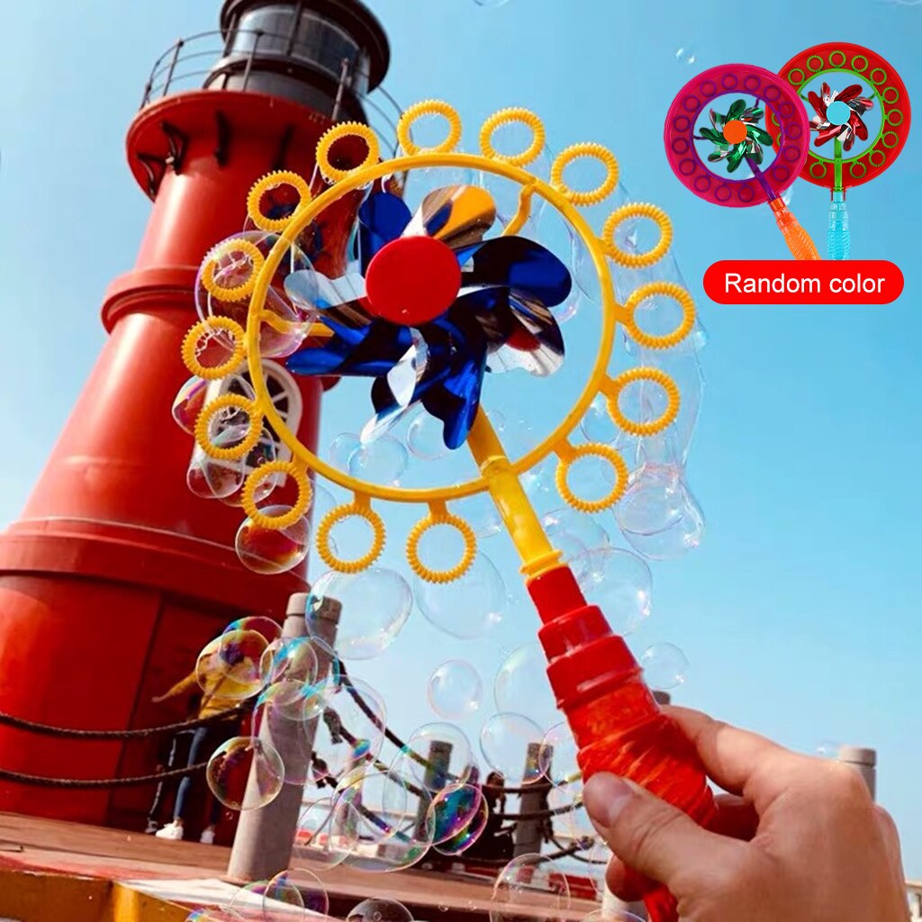 Grappige Kleurrijke Outdoor Bubble Blower Machine Grote Bubble Zeep Gereedschap Speelgoed Windmolen Maken Blower Bellen Machine Speelgoed Leveringen
