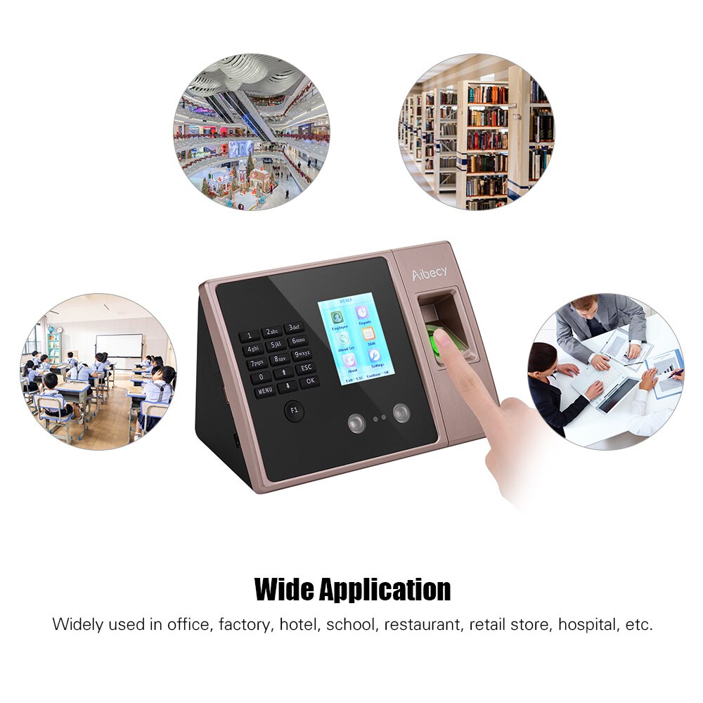 Aibecy Multi-language Biometric Fingerprint Attendance Machine with HD Display Screen Face Fingerprint Password for office