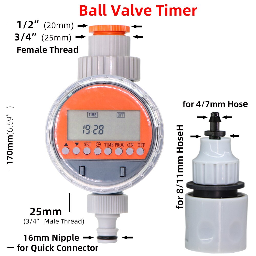 Automatic LCD Display Ball Valve Water Timer Plant Watering Electronic Controller for Home Garden Irrigation System Greenhouse: Ax1kit