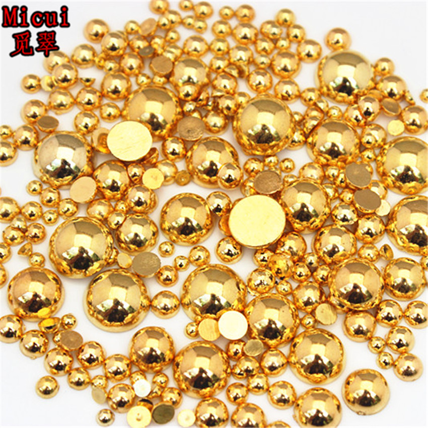 Micui Goud Kleur Ronde Rhinestone Applicaties Plaksteen Acryl Strass Niet HotFix Crystal Stenen 3D Nail Art Voor DIY Ambachten MC94