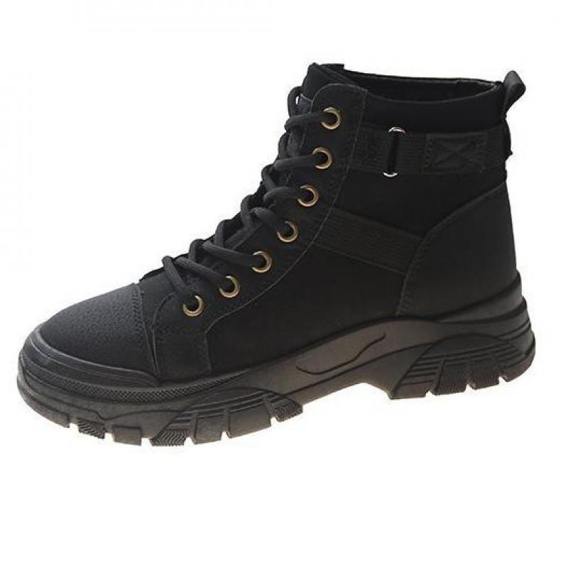 Platåkängor dam ankelboots kvinna snörning damskor feminina botas mujer boots för kvinnor korsbunden canvas: Svart / 37