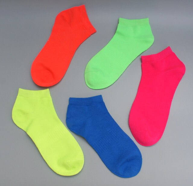 5 pairs Women Ankle Socks short sock Girls soft cotton neon Fluorescence colors