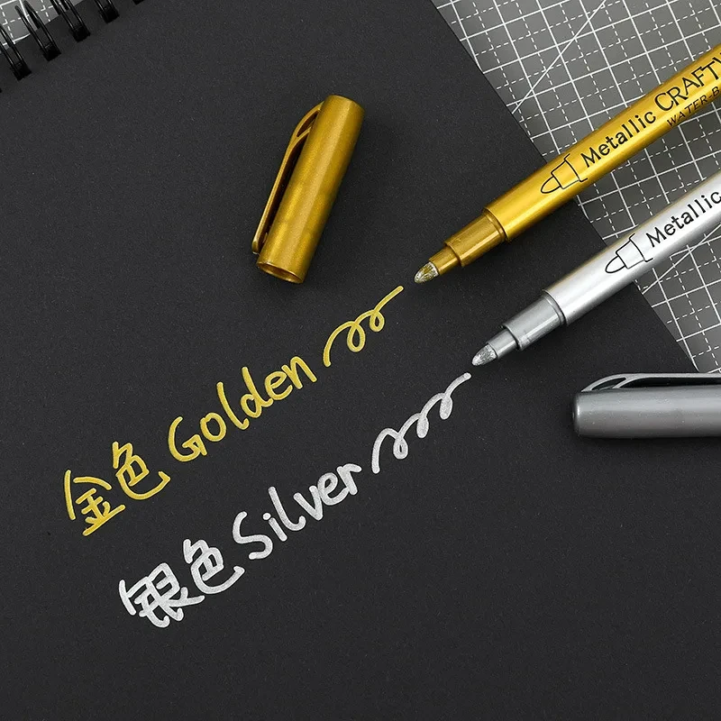3/6 stuks metallic penseelmarkers in goud- en zilverkleur, permanente markers voor manga-knutselwerkjes en schoolbenodigdheden.