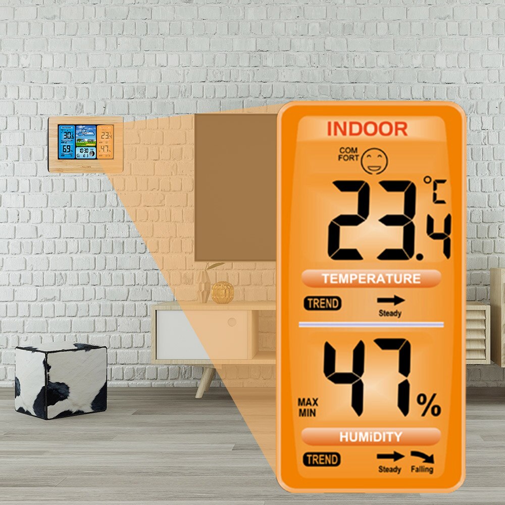 Digital LCD Alarm Clock Weather Station Wifi Indoor Outdoor Temperature Humidity Pressure Wind Weather Forecast Clock