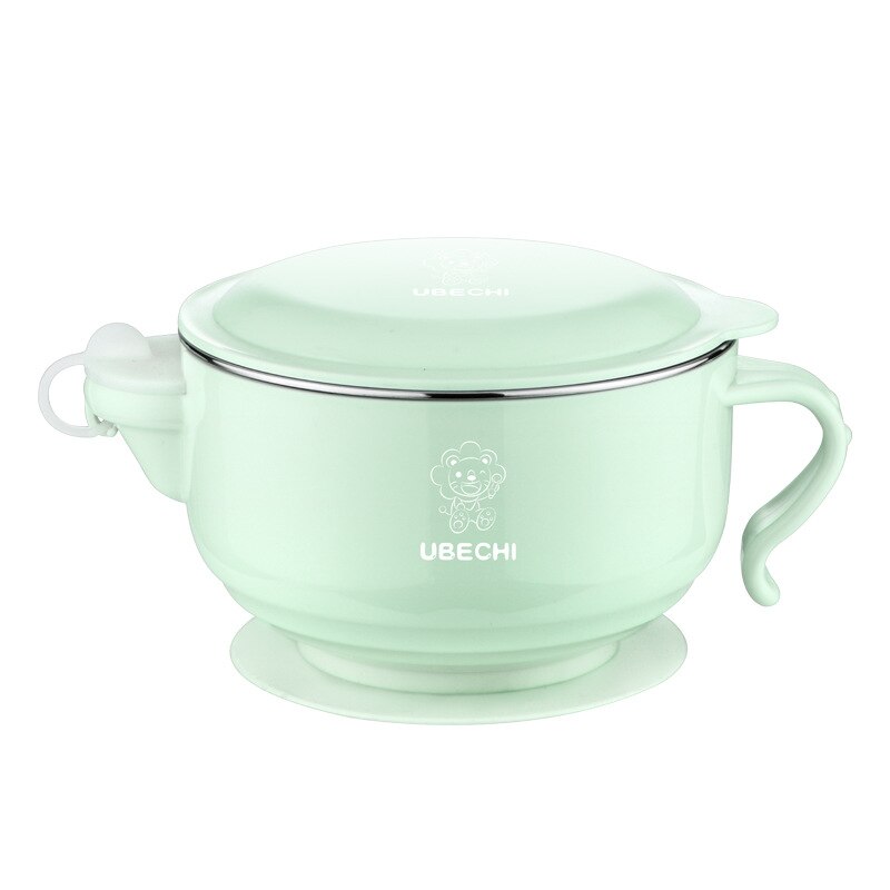 Ins bol enfant eau Thermos riz nouilles | Bol en acier inoxydable pour bébé vaisselle 500ml Double couche, petit Pot mignon: green