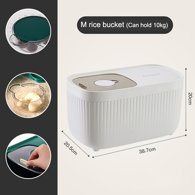 Keuken Container 15Kg Emmer Nano Insect-Proof Vochtbestendige Rijst Doos Graan Verzegelde Pot Thuis Opslag Huisdier hondenvoer Winkel Doos: M white
