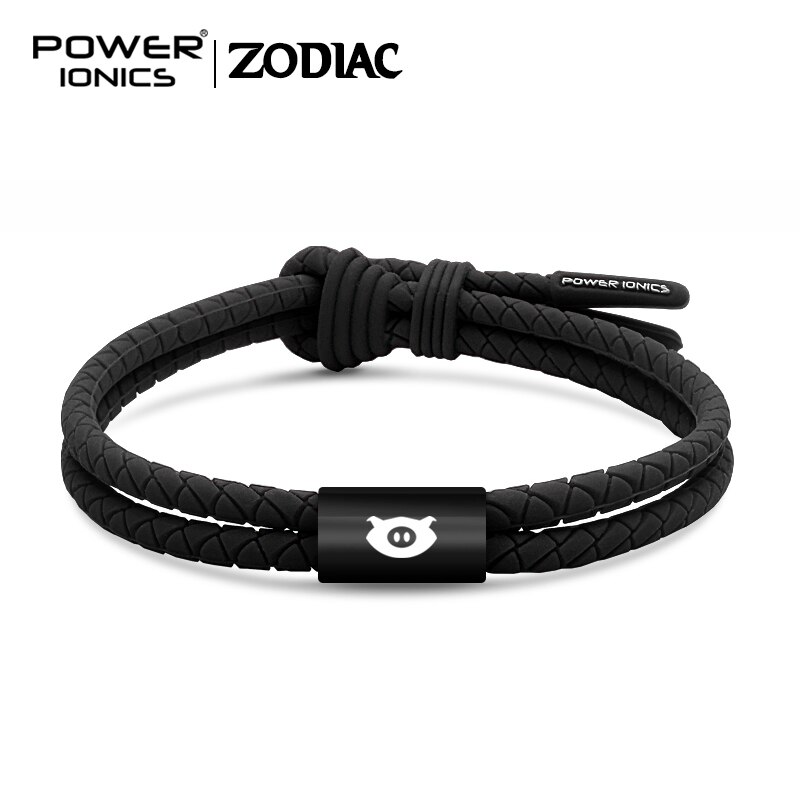 Power Ionics WEAVE BAND Unisex Waterproof Ions and Germanium Sports Bracelet Free Lettering: Black-Pig Ring