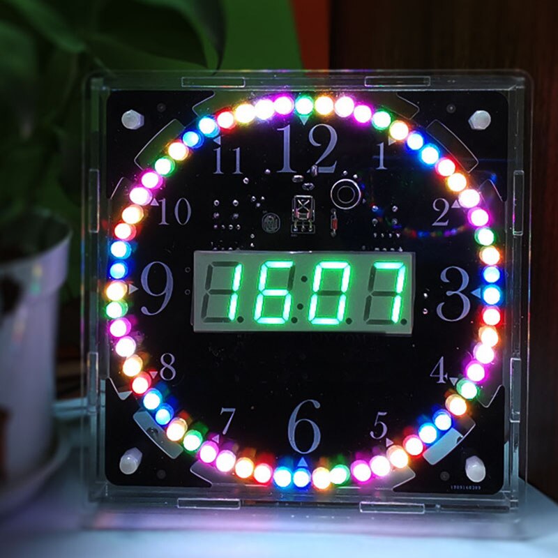DIY Electronic Kit LED Clock Sodering Project Kit Colorful LED RGB Color Spectrum Music Alarm Clock Remote Control